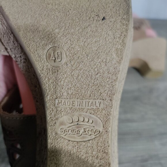 Spring Step Lamay Beige Leather Upper Open-toe Lace-up Wedge Size 40 US 10 - Picture 7 of 9